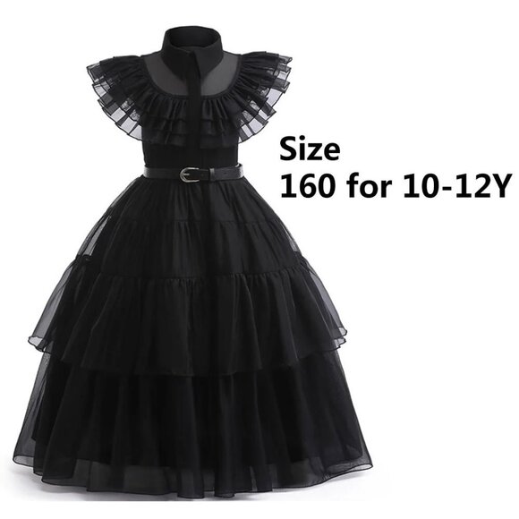 Girls Cosplay Wednesday Outfits Kids Halloween Party Dress Up Black, 10-12 years - Picture 1 of 5